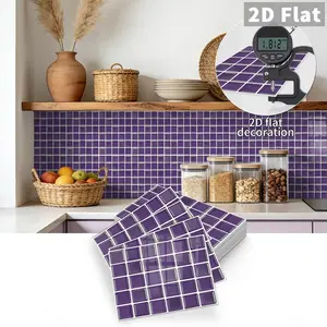 10PCS Color Box GST Dark Purple Small Square PE Crystal Foam Tile Stickers Waterproof Oil-Proof Anti-Collision Kitchen Bathroom Ceiling Wall Decor
