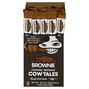 Goetze's Caramel Brownie Cow Tales 36 ct. - Sweet, Soft and Chewy Snack with Caramel Flavor - 36 Count Pack Chocolate Sugar Cocoa Natural
