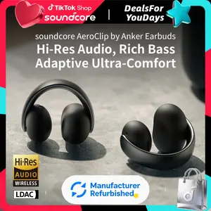 [Refurbished]soundcore AeroClip by Anker, Open-Ear Earbuds, Clip-On Headphones, Adaptive Comfort, Clear Calls with 4 Mics and AI, Stable Fit, 12mm Drivers for Powerful Bass, Hi-Res, Open-Ring Design #DealsForYouDays, #SummerWins