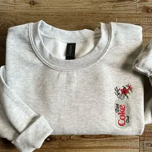Embroidered Floral Diet Coke sweatshirt, crewneck, I need a Diet Coke, cute, minimalist, pop soda