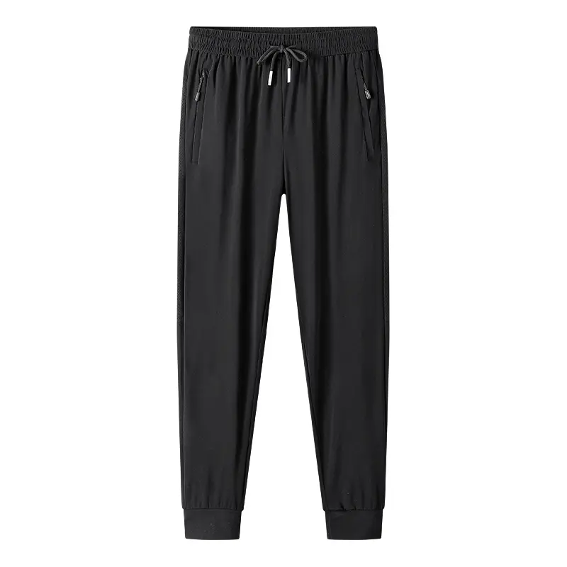 Men's Solid Ice Silk Athletic Pants, Regular Fit Casual Trousers with an Elastic Waistband and Side Pockets, Quick Dry for Gym Wear