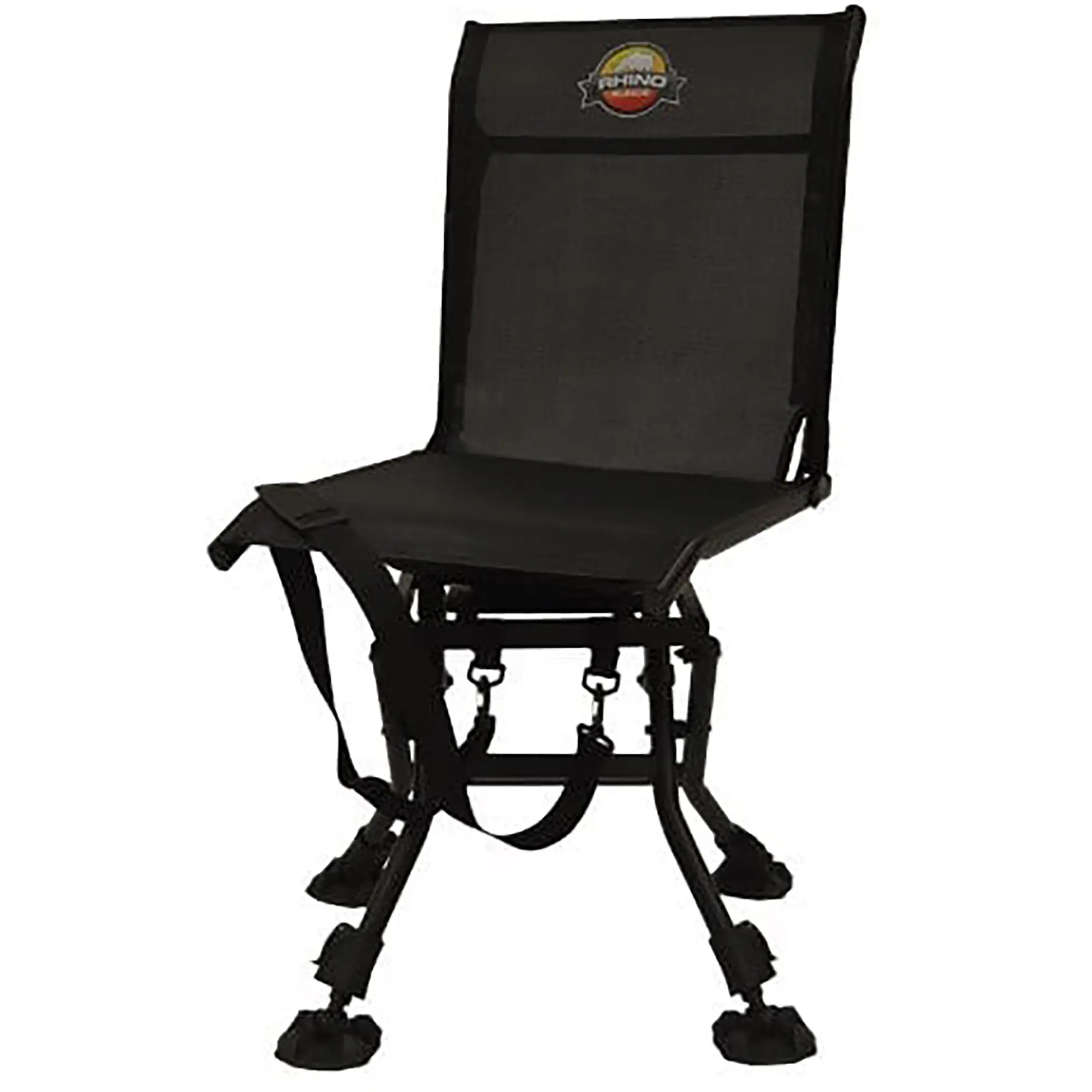 Rhino Deluxe Outdoor Hunting Chair - Adjustable Legs, Swivel Base, Textile Seat, Black