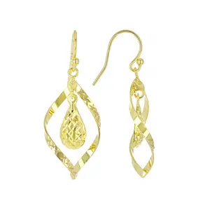 JTV 18k Yellow Gold Over Sterling Silver Diamond-Cut Teardrop Swirl Dangle Earrings