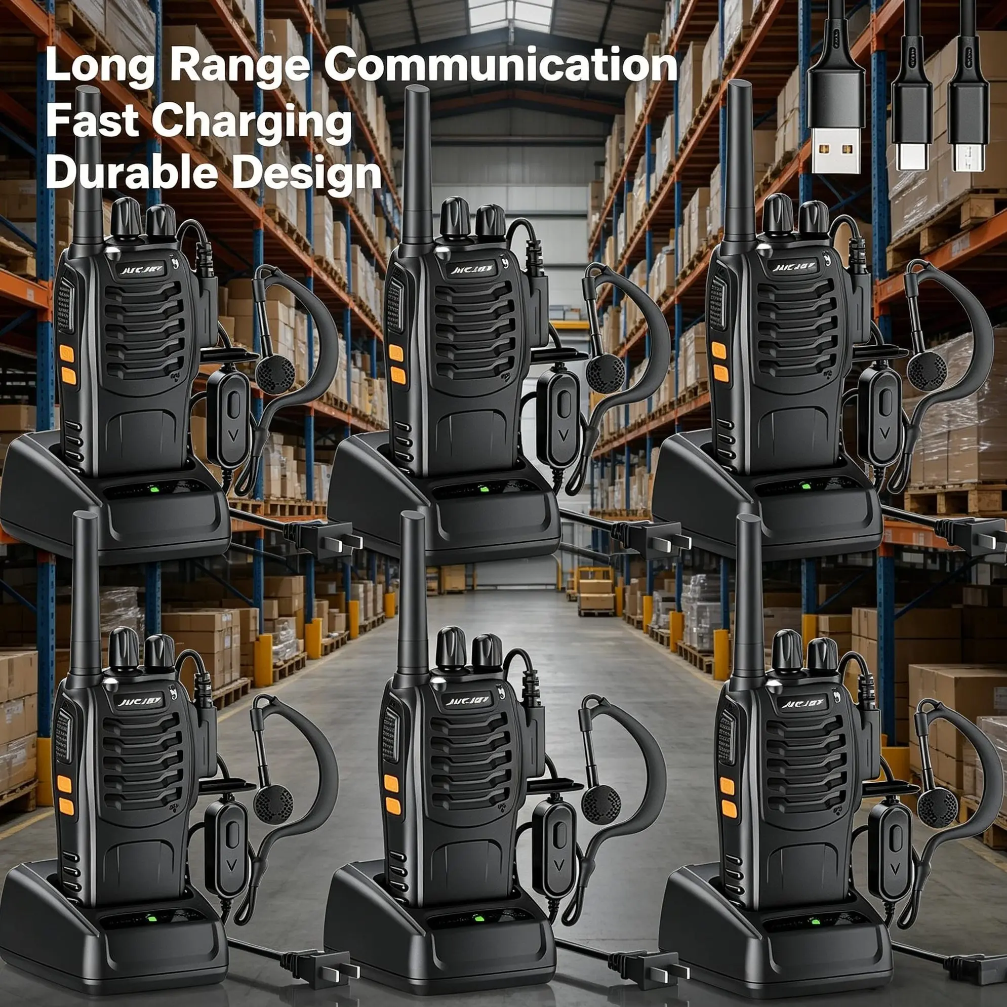 JUCJET 16-Channel 2-Way Radios, Rechargeable Handheld Walkie-Talkie Set with USB Charging Station and Earpieces, Durable Audio Speaker Radio for Camping Gear