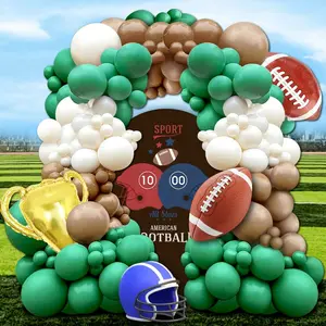 112 Pieces Set of Rugby Theme Balloon Arch Garland Set, White Sand Green and Brown Balloon Garland Set, Sports Balloon Rugby Event Scene Decoration