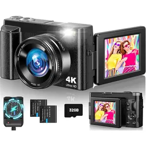 4K Digital Camera for Photography, Autofocus 48MP Vlogging Camera with Flash, 3" 180 °   Flip Screen, 16X Zoom, 32GB Card and Battery Charger, Point and Shoot YouTube Camera for Teens, Adults, Beginners