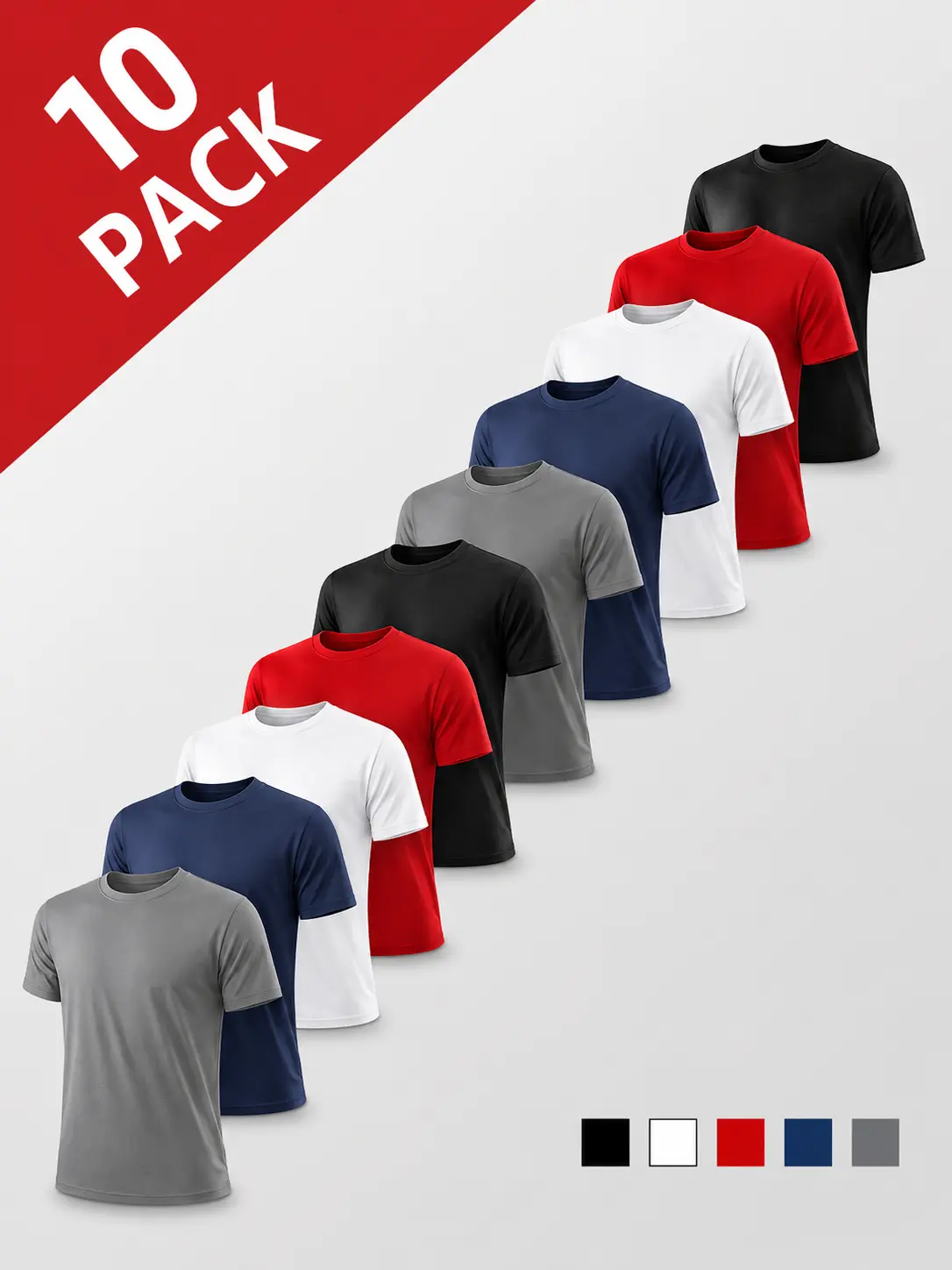 10/5-PACK Men's Round Neck Sports T-Shirts, Short Sleeve, Suitable for All Seasons, Breathable Design, Quick Drying Breathable Workout Tops, Men's Sportswear, Choose a size larger Fathersdaygift