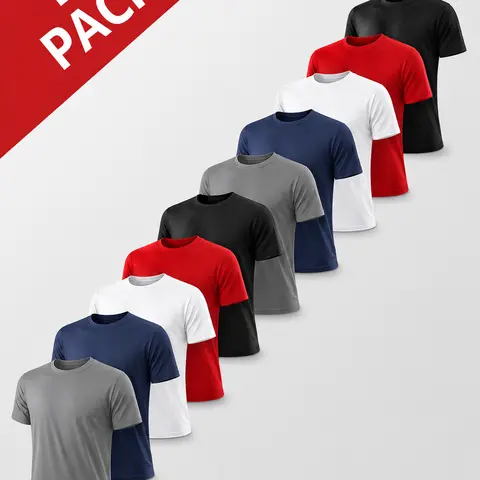 Men's Round Neck Short Sleeve Plain Dry Fit Shirts (5/10-Pack) - Training Activewear, Heat-Wicking Quick-Drying Cool & Breathable All Seasons Sportswear, Fathersdaygift, Machine Washable (Choose a Size Larger),outdoorfun