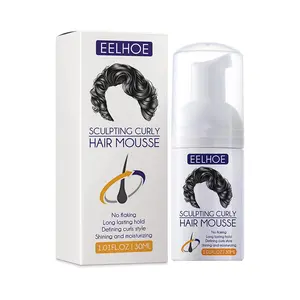Curly Hair Mousse, Curl Defining Cream for Wavy Curly Hair, Frizz Control Hair Styling Elastin, Volumizing Hydrating Curl Enhancer Mousse for Coily Hair, Long Lasting Hold, 1.01 fl oz  Curly Gel