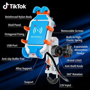 Motorcycle Wireless Charging Phone Mount – 8-Claw Shockproof Design, Anti-Vibration Handlebar Holder, 360° Adjustable GPS Navigation Bracket for Outdoor Riding