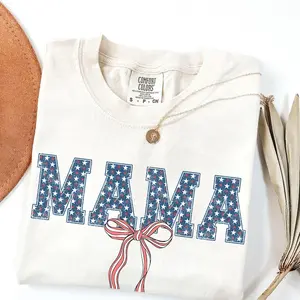 Comfort Colors Patriotic Mama Shirt, Coquette 4th of July T-Shirt, Independence Day USA Mama Tee, America Shirt, Gift for Mom