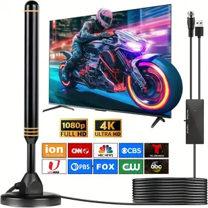 2025 upgraded indoor TV antenna with signal amplifier, 8000 mile receiving range, 4K/8K ultra high definition, compatible with smart TV/home theater, one click installation and plug and play, receiving OTA channels such as ABC/CBS/NBC