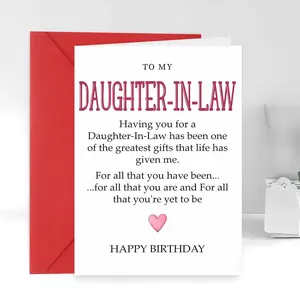 Heartfelt, Thoughtful Daughter-in-Law Birthday Card - Birthday Greeting Card with Heartfelt Message, Red Lettering - Perfect Gift from Mother-in-Law or Father-in-Law - Ideal for Daughter-in-Law's Special Day Keepsake, Daughter Birthday Card