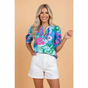 Floral V-Neck Puff Sleeve Blouse