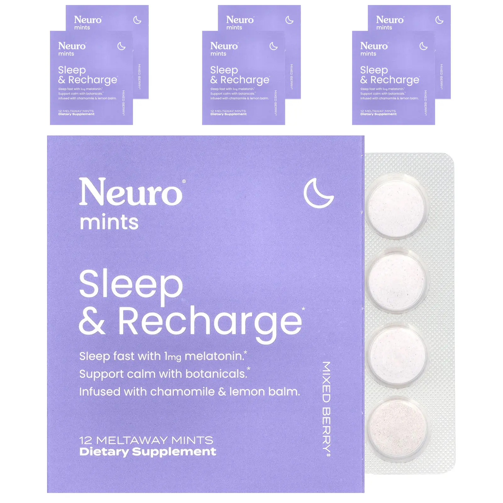 NeuroGum NeuroMints, Sleep & Recharge, Mixed Berry, 6 Packs, 12 Meltaway Mints Each NeuroGum NeuroMints, Sleep & Recharge, Mixed Berry, 6 Packs, 12 Meltaway Mints Each