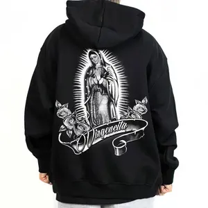 Guadalupe Virgin Mary Pray Flower Hoodie – Chicano Lowrider Streetwear Gangster Graphic Pullover Made in USA