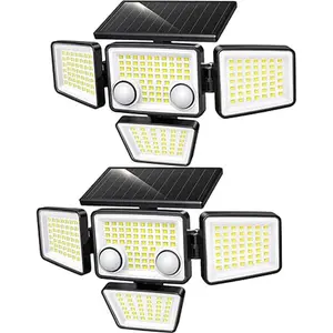 Solar Outdoor Lights - 3000LM 188 LED Motion Sensor Outdoor Lights, 4 Heads IP65 Waterproof Powered Security Flood Lights, 270°Wide Lighting Angle Wall Light with Sensors for Backyard Yard