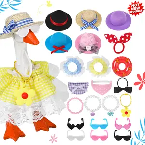 6 Sets Desk Goose Outfits 7inch Mini Goose Summer Colorful Clothes with Cute Felt Hat Necklace Dresses and Sunglasses for Magnetic Porch Geese Key Holder Decor Gifts