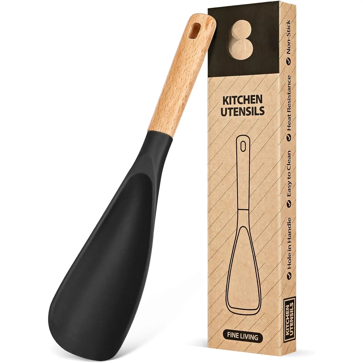 Cooking Spoon for Nonstick Cookwares,  for Cooking and Serving Durable  Matte ,  Handle Spoon for Mixing, Scoop, and Scrape (Black)