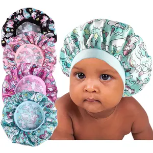 SAMT Unicorn Print Sleeping Bonnet Hat Lightweight Elastic Nightcap for Kids Toddlers Long Hair