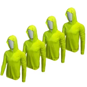 4PACK 50/50 Cotton/Polyester Long Sleeve Hooded Shirt in HI VIS ORANGE AND SAFETY GREEN Comfortable & Stylish for Casual Outings