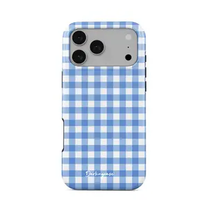 Darlingcase Gingham Check iPhone Case for iPhone 17 Pro Max 16 Pro 15 14 13 12 11 8 7 X XS Max Blue White Plaid Preppy Cottagecore Aesthetic Design, Shockproof Drop-Proof Anti-Scratch Cover, Gift for Women Girls