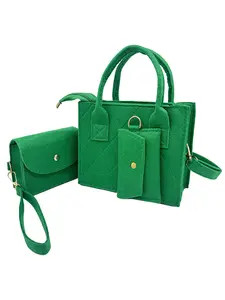 3 Pcs Mini Felt Quilted Handbag Set, Small Crossbody Shoulder Bag with Coin Purse & Key Pouch, Women's Daily Purse Set for Commute Travel