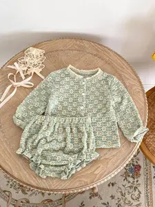 Autumn Baby Girls Soft Flower Jacquard Knit Long Sleeve Top and Baggy Pants Two-Piece Set Gift Sets, Adorable Fashion for Toddlers