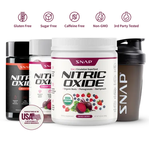 Snap Supplements - Berry Flavor Nitric Oxide Beets + Nitric Oxide Gummies + NO Booser 60ct + Free Shaker (14oz) - Natural Supplement Bundle