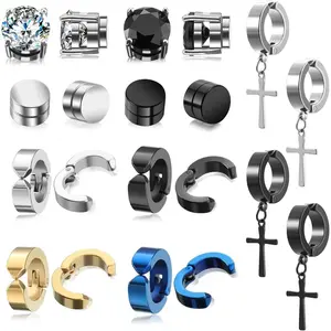 10-12 Pairs Earrings for Men Women, Stainless Steel Black Stud Earrings Set for Boys Girls  with Box