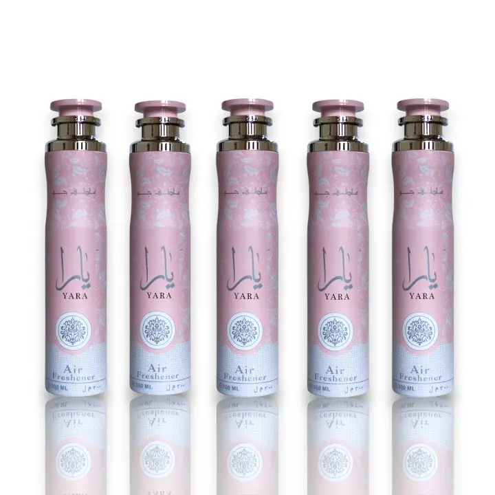 Lattafa Yara Scented Aerosol Spray Air Freshener, 5-Pack Household Bundle, 300 ML Per Bottle, Floral-Fruity-Woody Aroma Home Fragrance for Women's Fragrance Needs