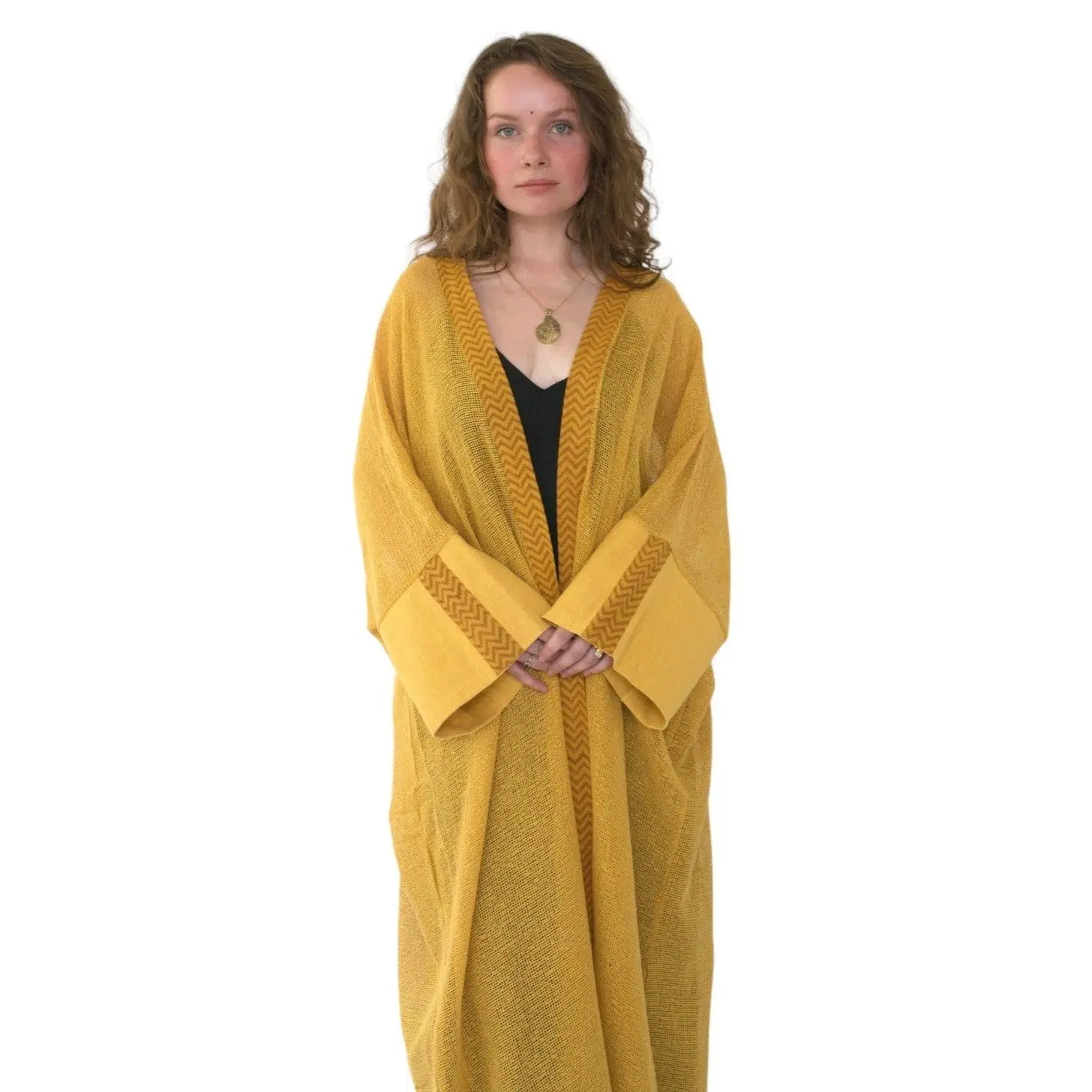 Organic Cotton Mesh Long Kimono (Turmeric)