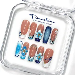 Timoshine | Cerulean Dreams Handmade Press On Nails Glossy Design for Quick Stylish Manicure Easy Application Elegant Style Eco Friendly Reusable Long Lasting Salon Quality Finish with Tool Package
