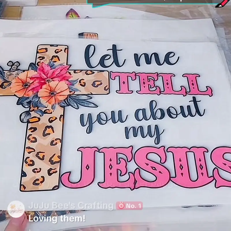 JuJu Bee's Crafting Live DTF Transfers with Leopard Cross and Floral Design for Crafting Projects