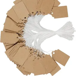 100/200/500 Pcs Price Tags with Cotton String Attached 1 Inch Writable Brown Kraft Paper Tags Hang Tag Price Display Labels for Pricing Clothing Jewelry Blank Merchandise Marking Tag, 1 3/8" x 7/8", Price Labeling, Multiple Quantity Options