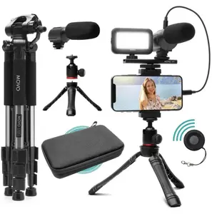 Movo - iVlogger Vlogging Kit for iPhone with Fullsize Tripod - Accessories: Tripods, Phone Mount, LED Light and Shotgun Mic