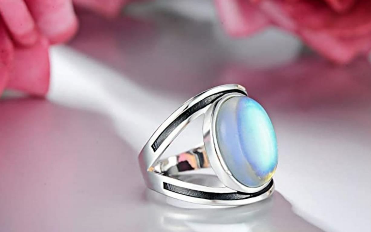 Sterling Silver Oval Multicolor Faux Moonstone Ring Solitaire Engagement Rings Geometric Design Ring