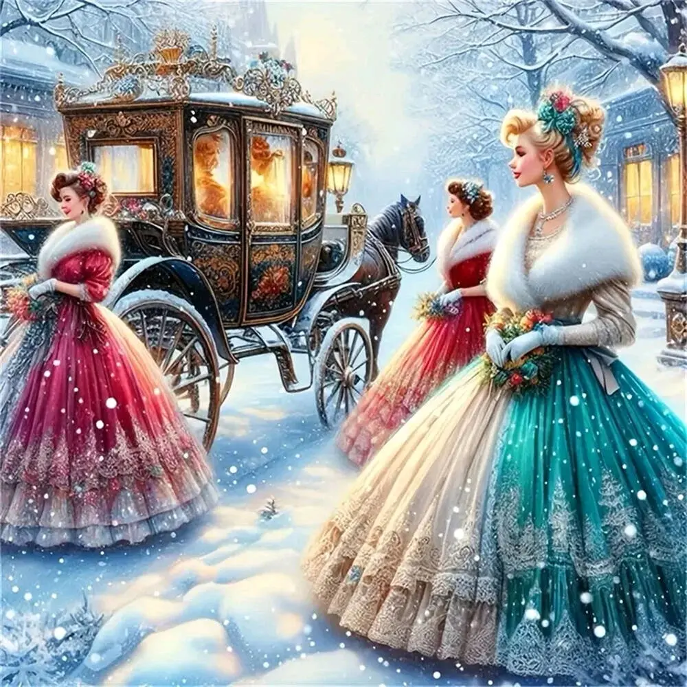 Winter palace ladies with carriage wall art ,Multiple sizes available including square and round diamonds. This 5D DIY diamond painting set diamond art embroidery kit handmade furniture decor holiday birthday art personalized gift Handmade Gifts DIY Kits