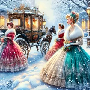 Winter palace ladies with carriage wall art ,Multiple sizes available including square and round diamonds. This 5D DIY diamond painting set diamond art embroidery kit handmade furniture decor holiday birthday art personalized gift Handmade Gifts DIY Kits