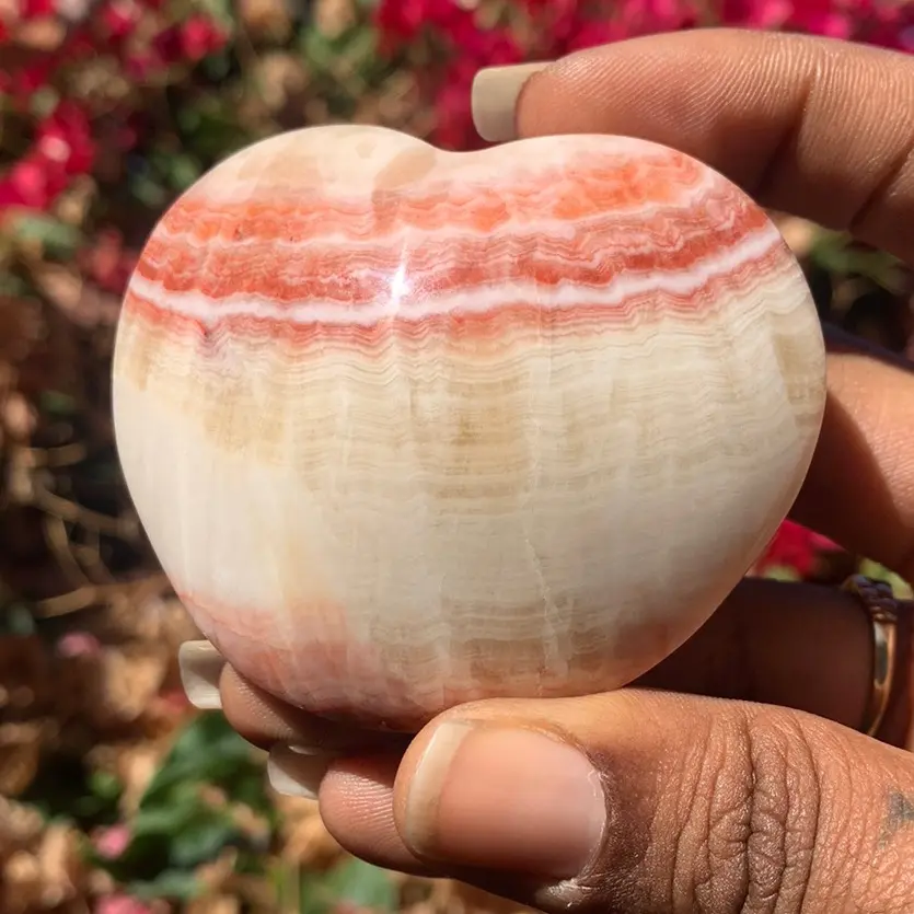 Natural Rhodochrosite Crystal Heart Carving
