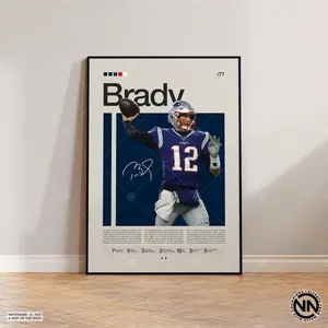 Tom Braddy Poster, New England Print, Sports Poster, Football Poster, Wall Art, Sports Bedroom Posters (NoFrame)