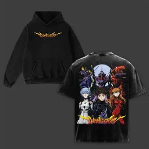 Evangelion Tee Washed – Neon Genesis Evangelion Shinji Ikari Rei Ayanami Asuka Langley Vintage Washed Heavy Cotton Oversized Anime Manga T-Shirt, Double Printed Retro Unisex Streetwear Graphic Top, Unit-01 Mecha Edition