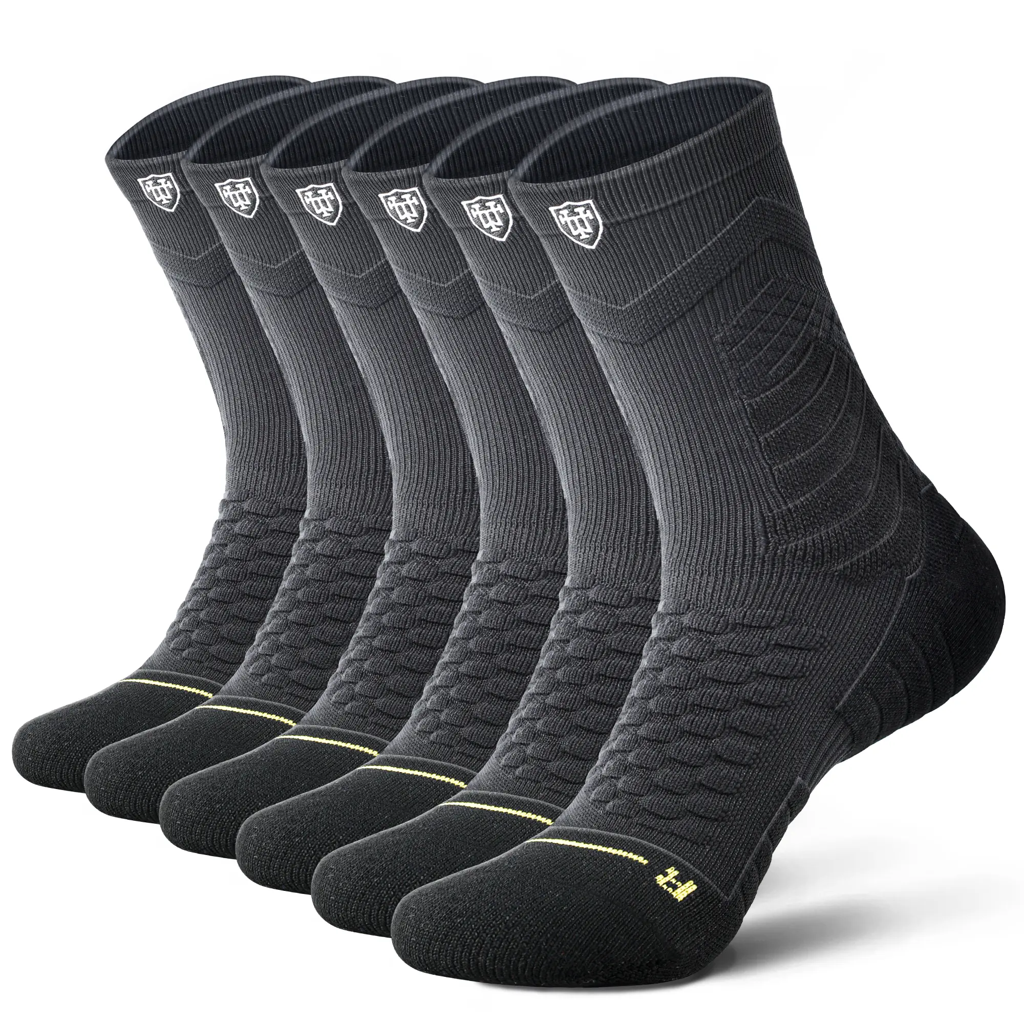 Men's Professional Compression Mid-Calf Grip Socks (5 Pairs) - Cotton-Polyester Blend, Anti-Slip, Absorbent, Breathable, Shock-Absorbent, Active, Athletic Crew-Length Sports Socks for Basketball, Running, Anti-Slip Mid-Calf Socks, Crew-Length Mid-Calf Soc