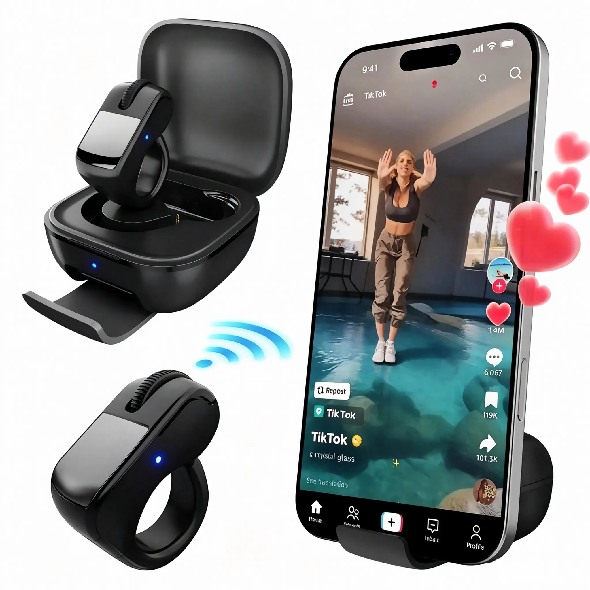 D06 Unisex Rechargeable Digital Mouse Ring - Bluetooth/2.4G Wireless Air Mouse with TPU Touchpad, Smartphone Selfie Clicker, Remote Control, Phone Accessory Compatible with Mobile/Tablet/Computer