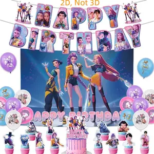 Anime Girls Group Birthday Party Decoration Set, Inspired Backdrop Banner, Balloons, Cake Topper, Music party, Background, Flag Pulling, Perfect Gift for Fans Party Supplies Party Decoration, Birthday Gift For Girls