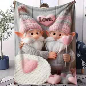 Valentine's Day Goblin Pattern, Soft, Warm And Lightweight Plush Blanket, Suitable For Bed, Sofa, Sofa, Car, Room Decoration, Suitable For Valentine's Day Gifts To Lovers, 1 Single-Sided Printed Blanket