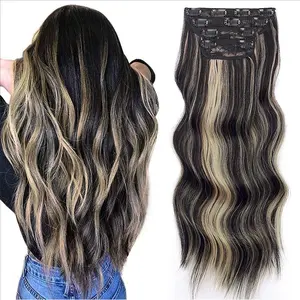 Luxe Strands Women's 20in Invisible Clip-in Synthetic Wavy Curly Hair Extensions with Highlights, Thick Double Weft Hairpieces, 4-3-2 Secure Clips for Seamless Blending, Fashion Accessory for Women