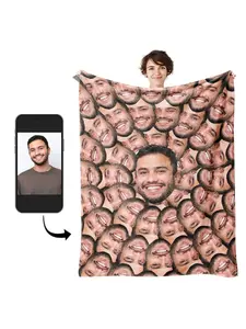 Funny Gifts Click'Shop Chat Custom Face Photo Blanket Valentine's Day Personalized Facial Features Throw for Couch Bed Sofa Warm Cozy All Seasons Gift for Spouse Gag Gift