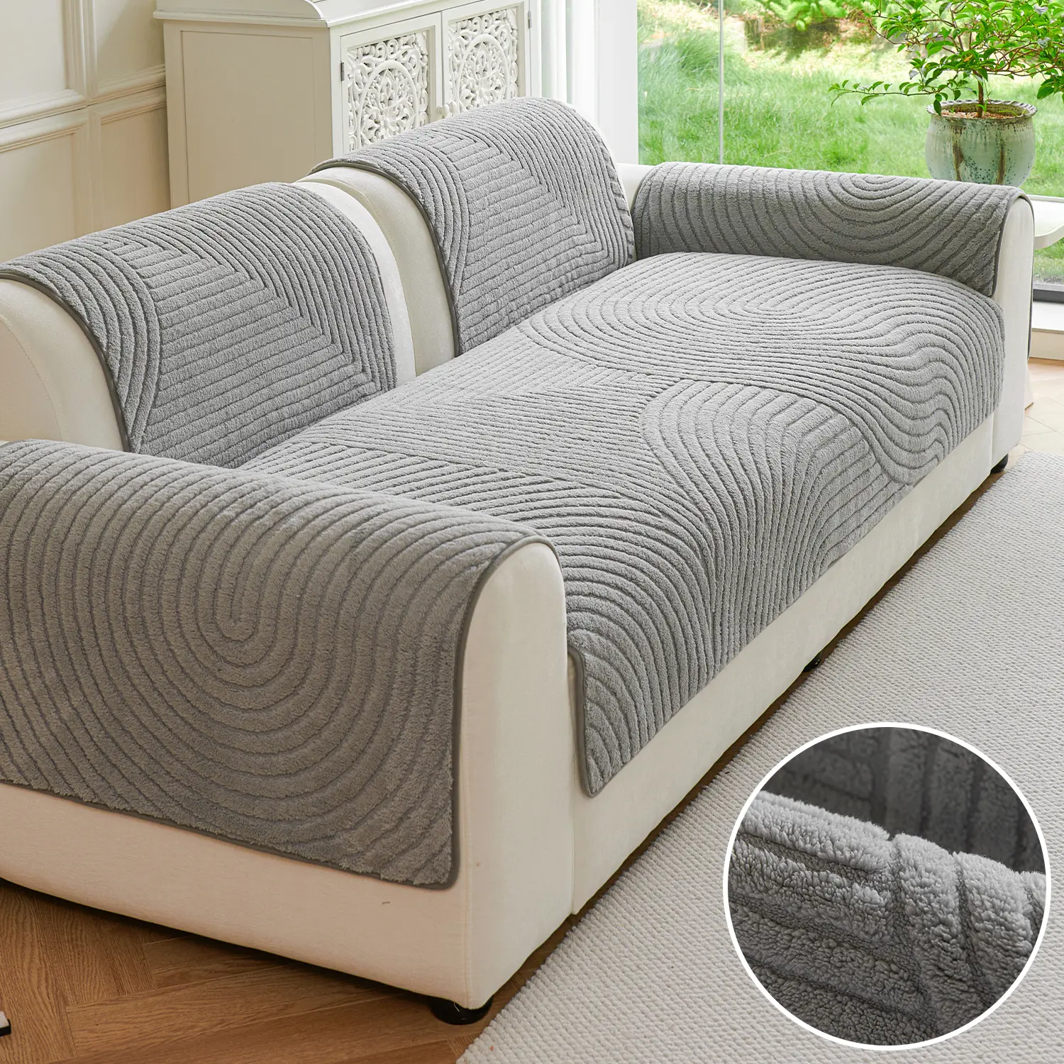 Washable Plush Sofa Cover, All-Season Modern Minimalist, Pet-Friendly Slipcover & Furniture Protector for Living Room or Bedroom