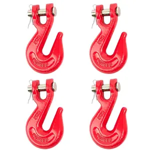 3/8'' G80 Chain Hook, 4 Pack Grade 80 Clevis Hooks Grab Hook, 7,100 Lbs Working Load Limit, Tow Hooks Heavy Duty for G80 Transport Chain and Binders, Trailer Truck - Red
